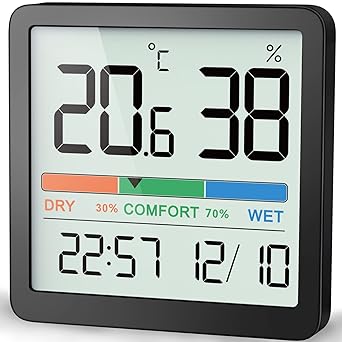 acheter NOKLEAD Hygromètre Thermomètre d´intérieur, thermomètre numérique de bureau avec moniteur de température et d´humidité, thermomètre d´ambiance à jauge d´humidité précise avec horloge (Noir) Pp3yVoerP véritable contre