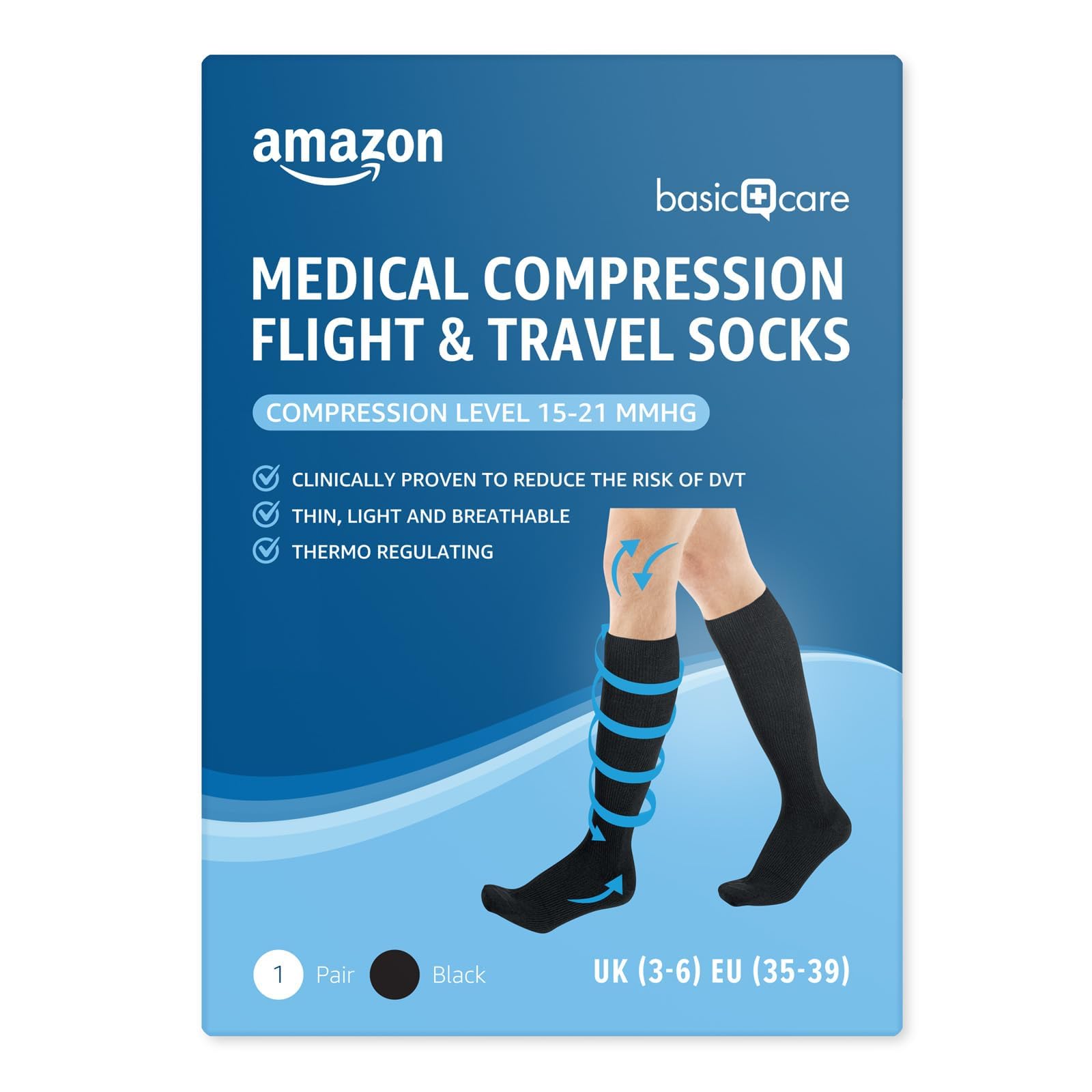 bien vendre Amazon Basic Care Chaussettes de compression médicales pour l’avion et les voyages - Noir, 35-39 VHG8UKFvH tout pour vous