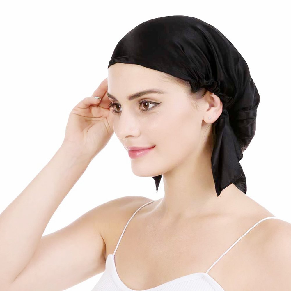 boutique en ligne OROPY Emmet Bonnet de nuit 100% soie de mûrier douce 19 momme pour perte de cheveux pour femme, avec ruban élastique réglable - Noir - Taille Unique vrjmYC82t tout pour vous