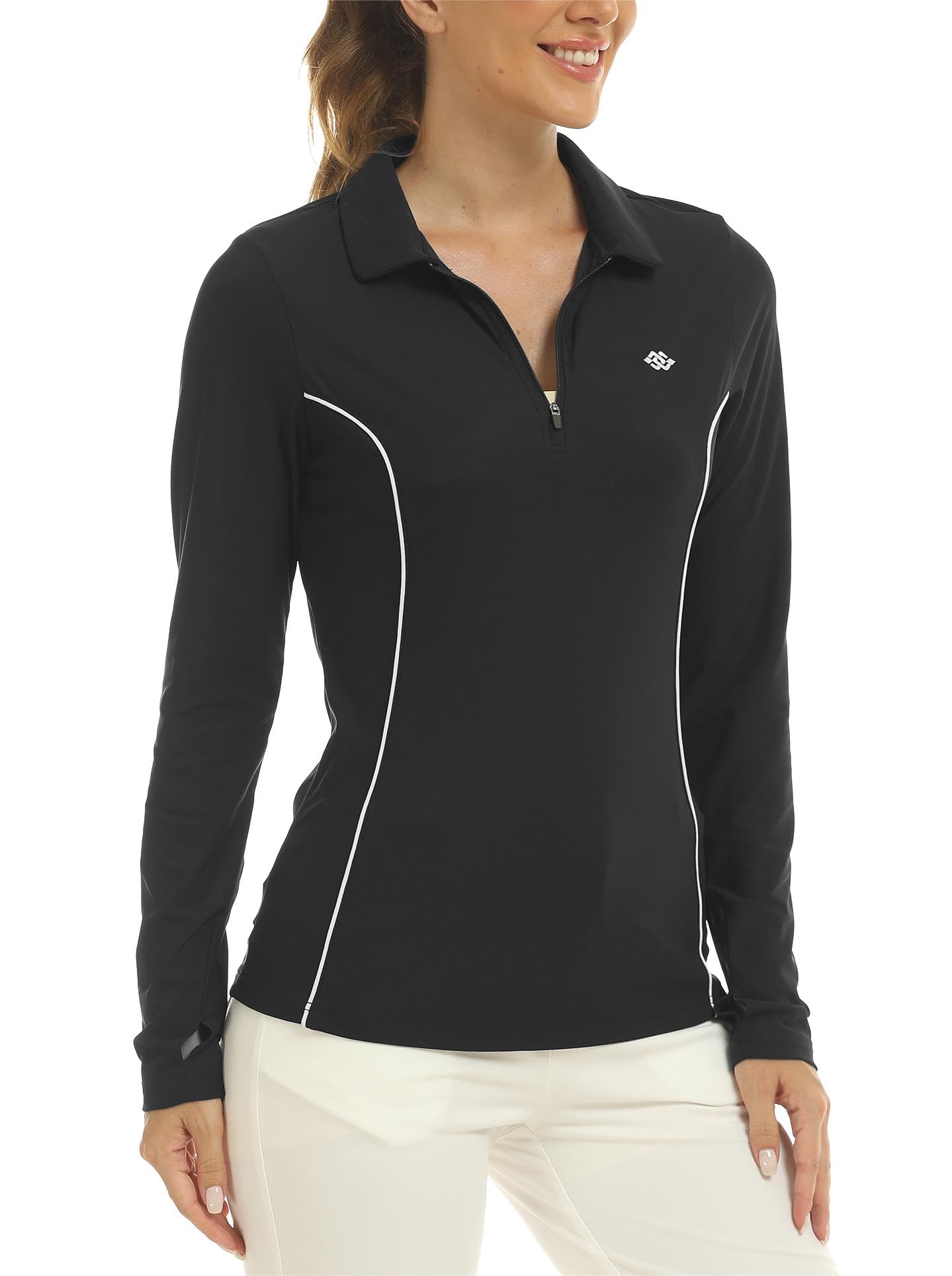 prix de gros AjezMax Polo Femme Shirt Manches Longues Sport Respirant Polo Golf Tops avec Zip Lfk3jhkxF mode
