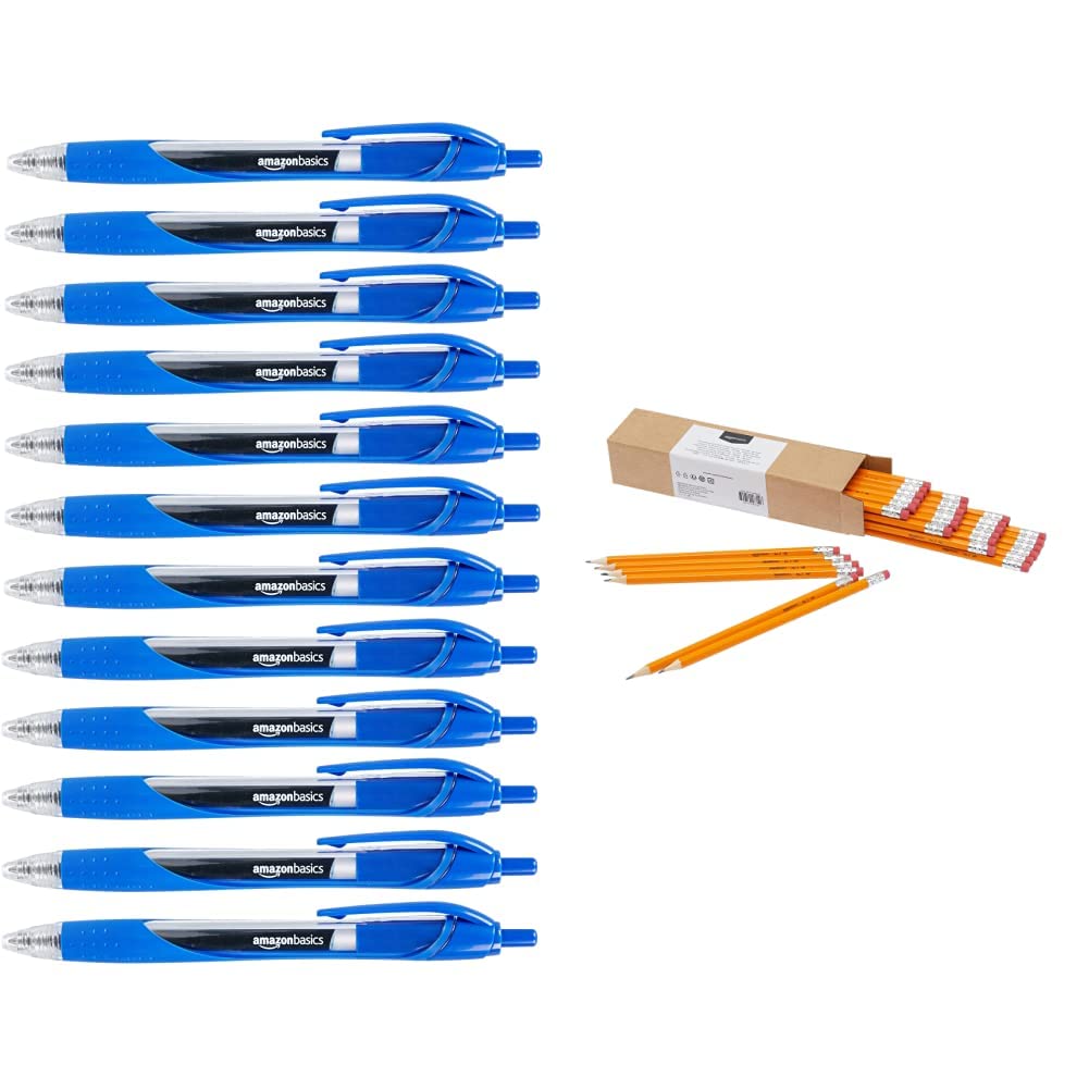 Haute Qualité Amazon Basics Stylos rétractables à encre gel, pointe fine, Bleu, Lot de 12 & Boîte de 30 crayons à papier prétaillés HB n°2 pSg5vImk5 bien vendre