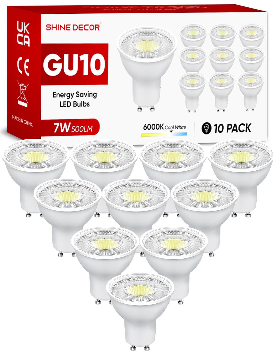 Populaire Shine Decor 7W Ampoule LED GU10, 500LM 6000K Blanc Froid Spot LED, Lampe Économe en Énergie et en Coûts(Équivalent 50W Lampe Halogène), Angle de Faisceau 38°, Non-Dimmable, Lot de 10    [Classe énergétique F] Z2cUDK5XU Haute Quaity