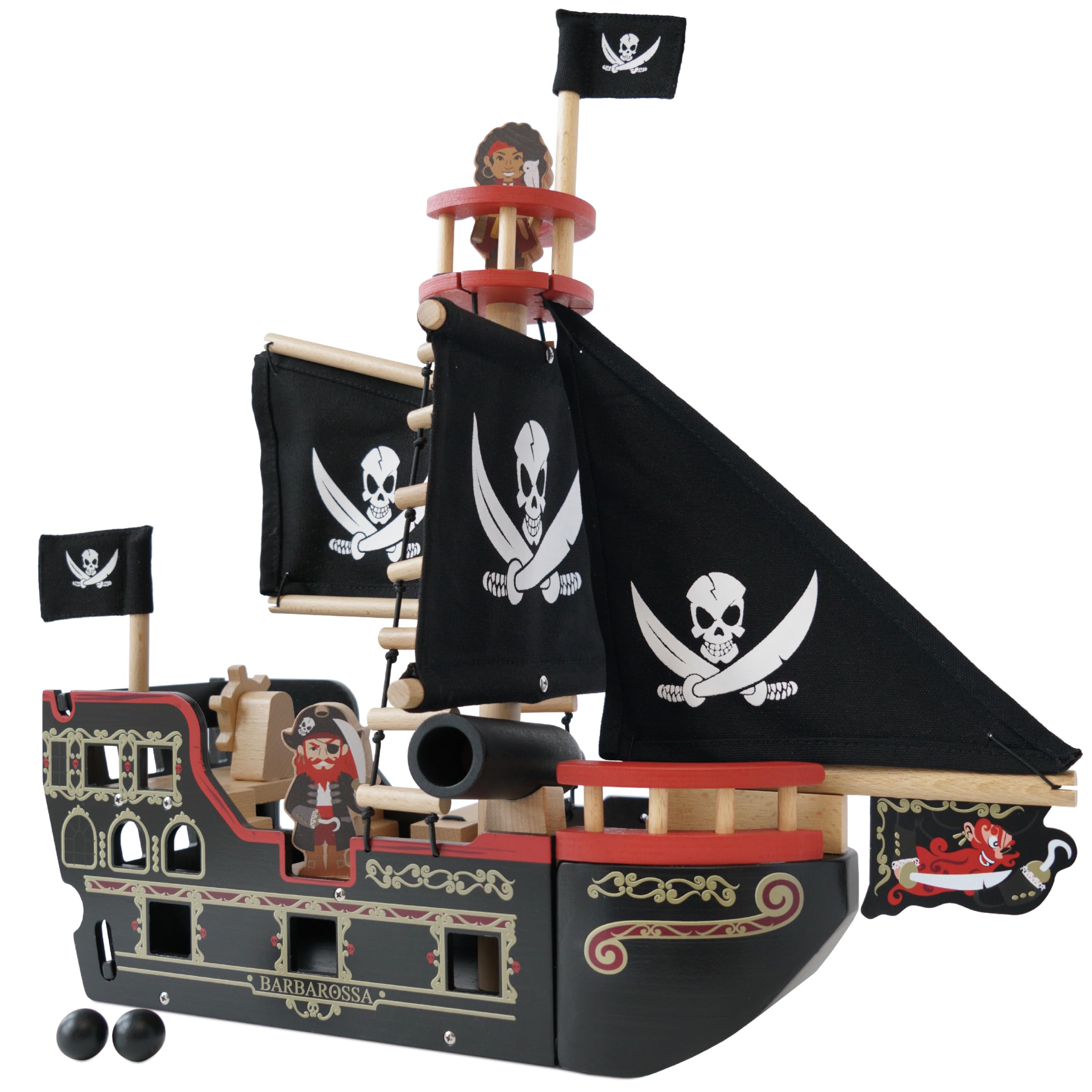 Classique Le Toy Van - TV246 - Piraten-Galeone-Holzspiel 3 Jahre, Barbarossas Piratenschiff, 2 Piraten inklusive, leuchtet im Dunkeln, 48 x 24 x 49 cm, ökologische Montessori-Spiele W3dZ8vjmk Haute Quaity